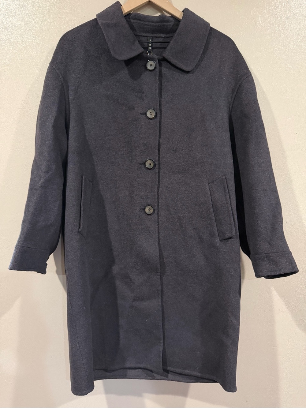 NWT 100% Wool Classic Charcoal Color Button-Front Overcoat Jewelry Sleeves